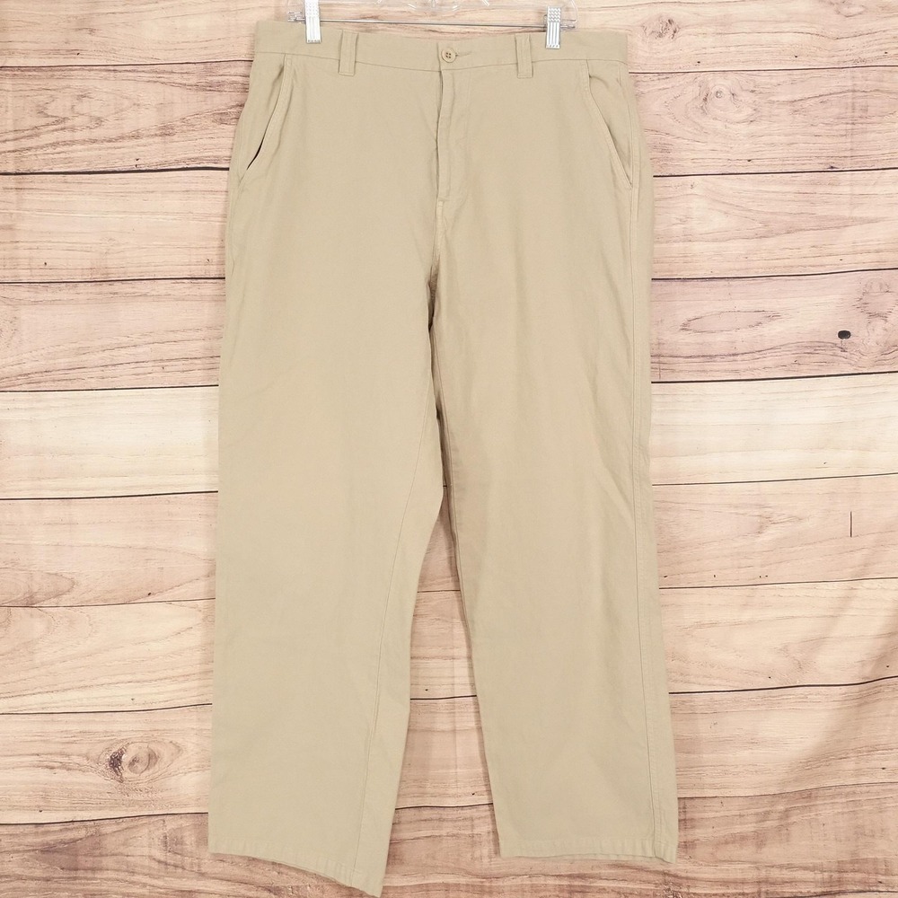 Calvin Klein Khaki Pants Mens 36x29 (36x30) Beige Classic Fit Flat Front Cotton
